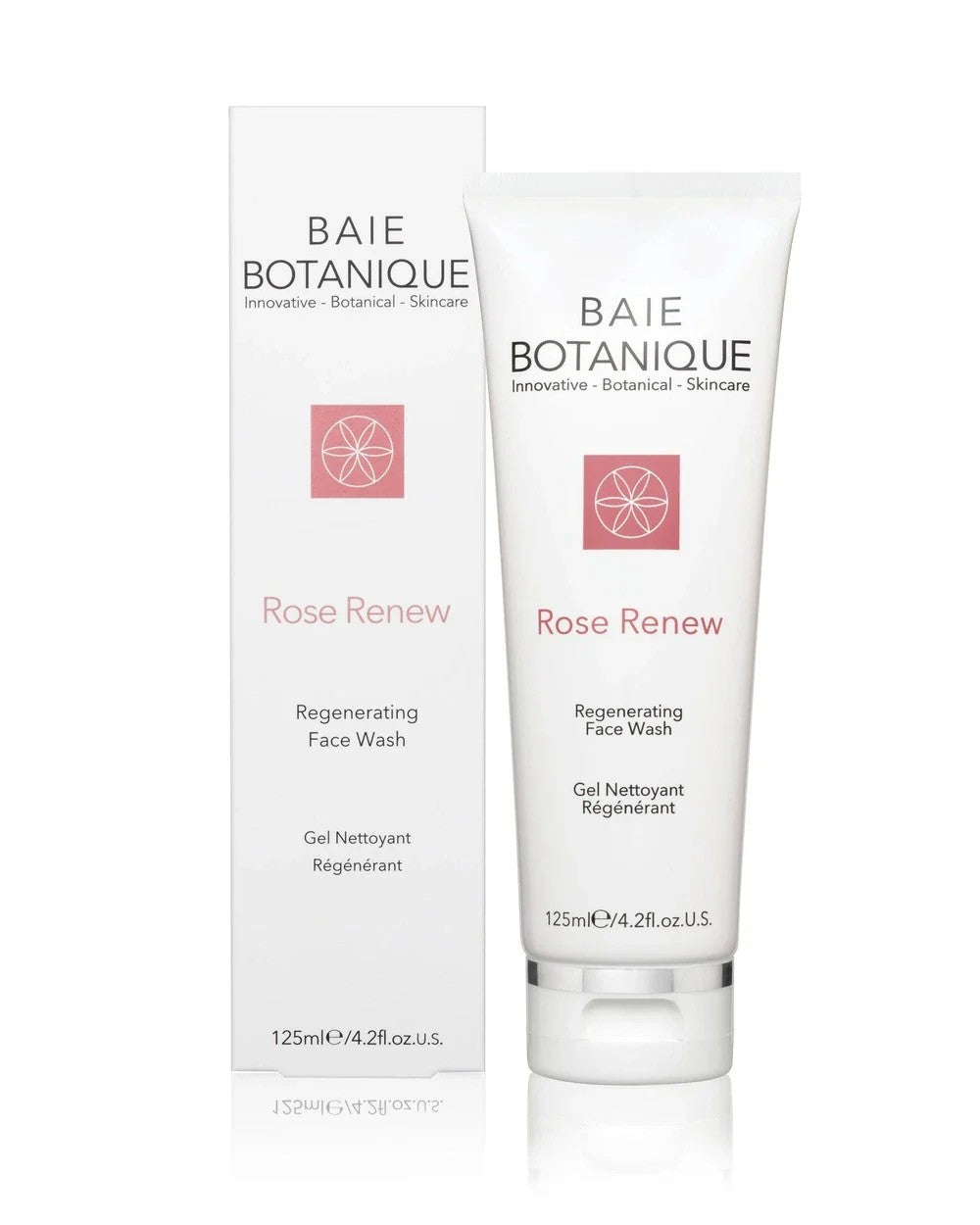 Rosevann og botaniske ingredienser i ansiktsrens fra Baie Botanique bilde av produkt med eske