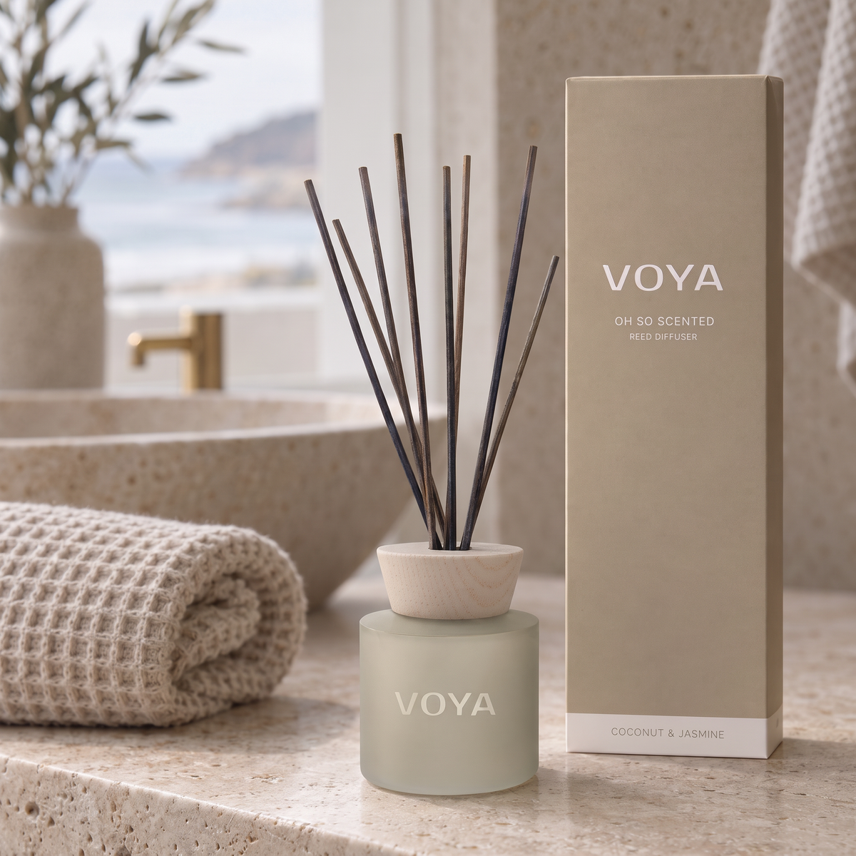 VOYA naturlig romduft med kokos og sjasmin – på-lekkert-bad-stenbenk