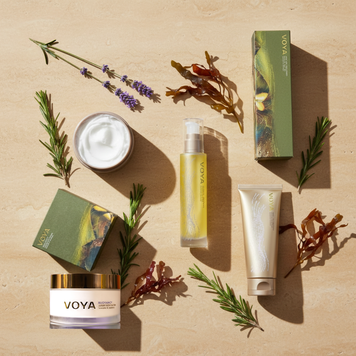 VOYA kroppspleie pakke spa 4 produkter - flatlay