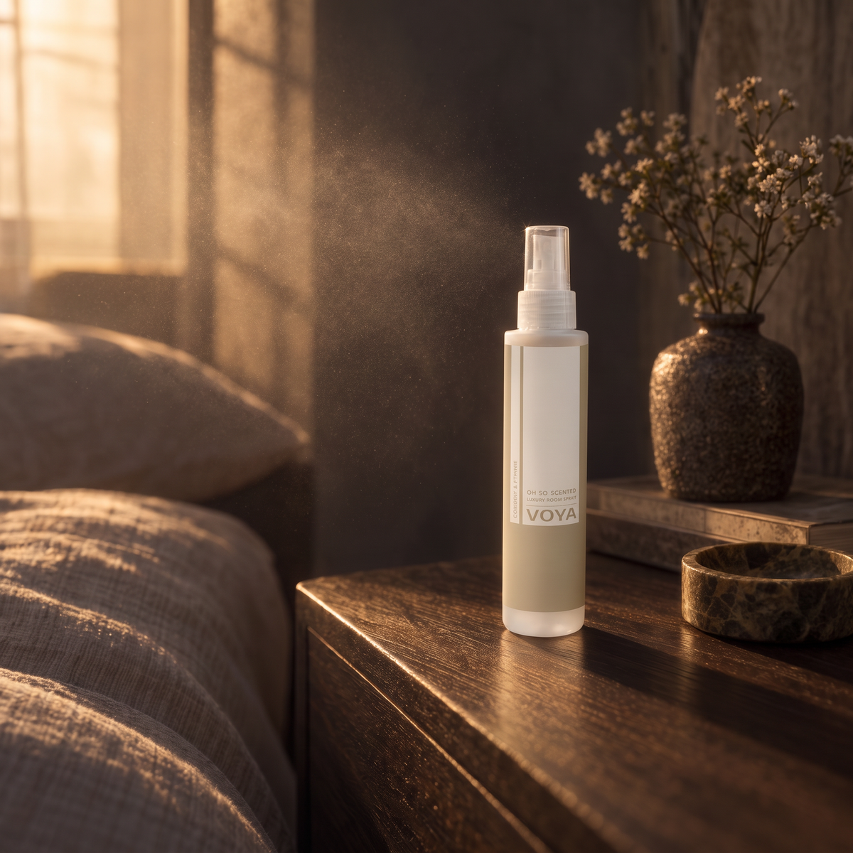 voya-romspray-kokos-sjasmin-produkt-på-nattbord